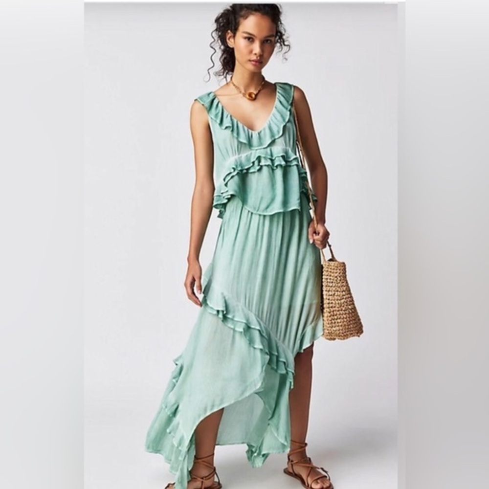 Free People mint green Two Piece Ruffle If Only Set size small brand new